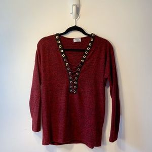 Dark Red Lace Up Sweater (S)